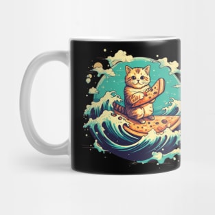 Cat Surfing on Pizza Slice Mug